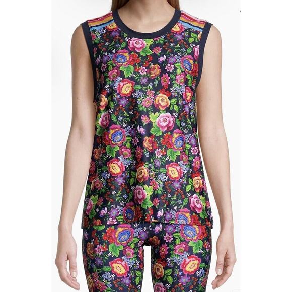 JOHNNY WAS Cantero Muscle Tank Top Medium Navy Blue Multi Color Floral Print NWT - Picture 1 of 9